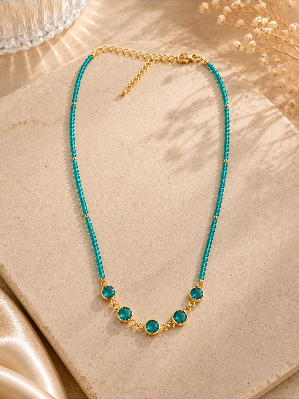 Teal Beaded Crystal Necklace